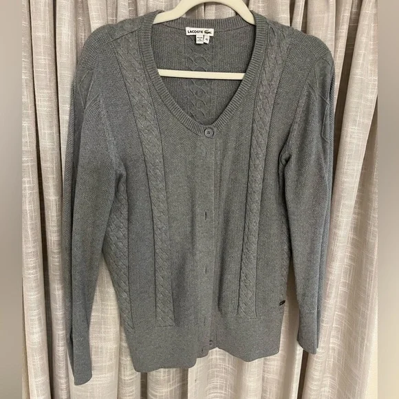 Vintage Lacoste Gray Cardigan Sweater - Picture 1 of 5
